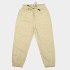 Boys' Beige Regular Fit Solid Jogger Trousers, गहरा पीला, small