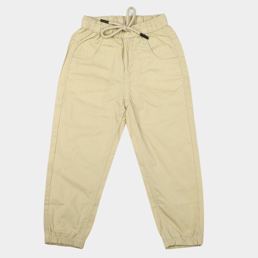 Boys' Beige Regular Fit Solid Jogger Trousers, गहरा पीला, large