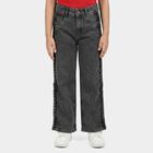 Girls' Black Straight Fit Braided Side Jeans, काला, small