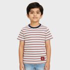 Boys Rich Eggshell White Cotton Crew Neck Casual T-Shirt, सफ़ेद, small