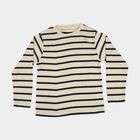 Boys' Cream Crew Neck Striped Pullover, Off White, small