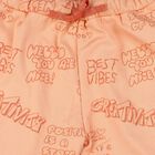 Girls Peach Regular Fit Text Printed Pyjama, पीच, small