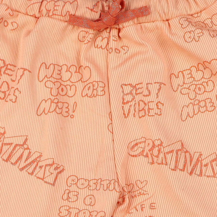 Girls Peach Regular Fit Text Printed Pyjama, पीच, large
