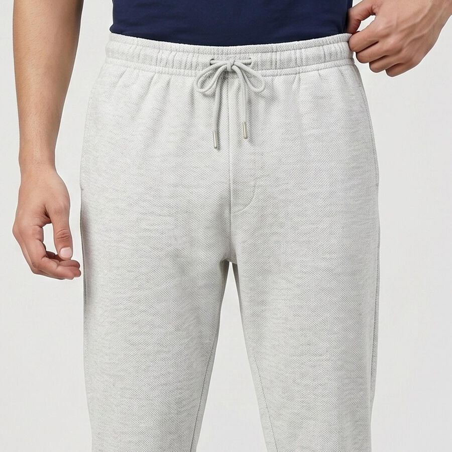 Men's Grey Straight Fit Drawstring Waist Track Pants, एक्रू मिश्रित, large