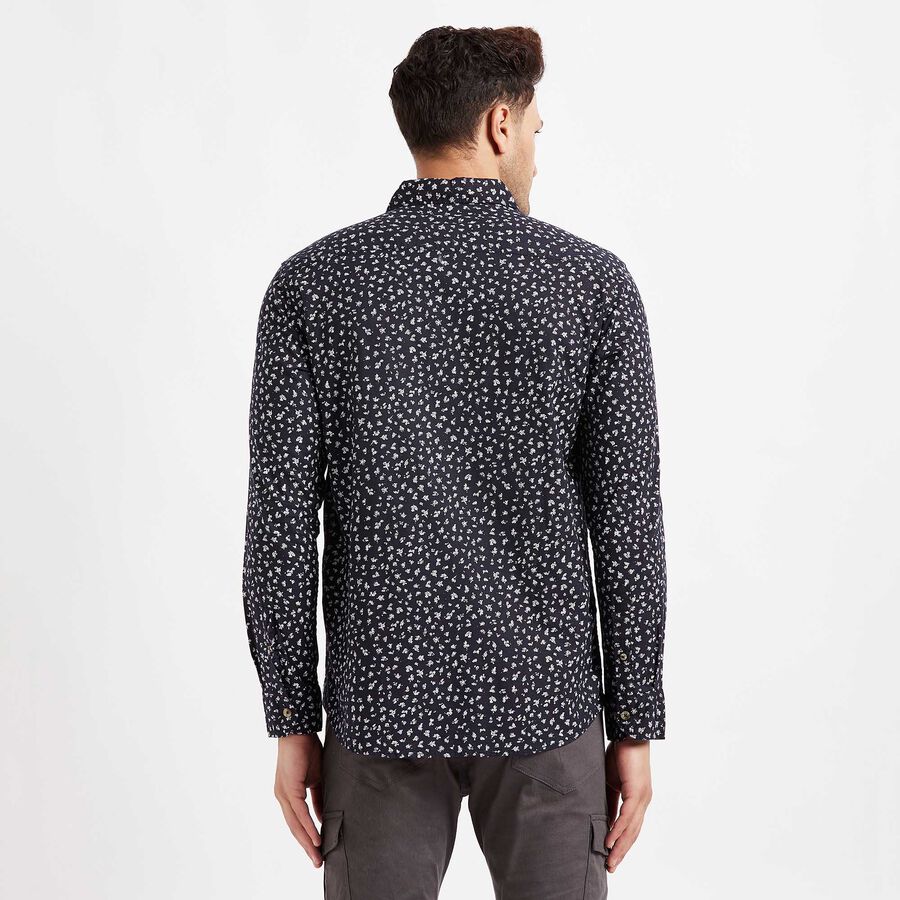 Cotton Printed Casual Shirt, Navy Blue, large image number null