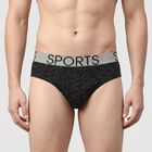 Men's Black Regular Fit Printed Briefs, काला, small