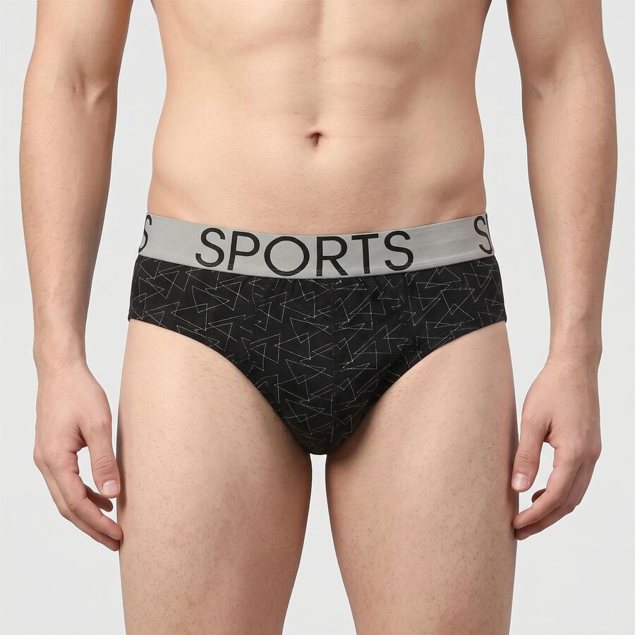 Men's Black Regular Fit Printed Briefs, काला, large
