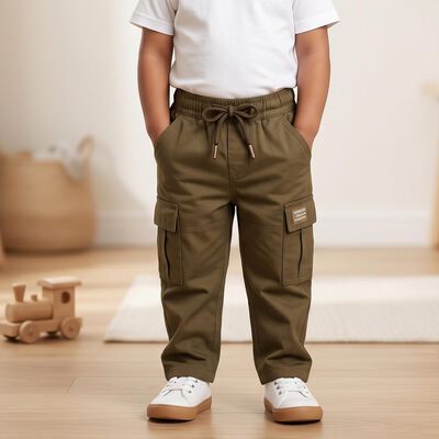Boys' Olive Green Regular Fit Cargo Trousers