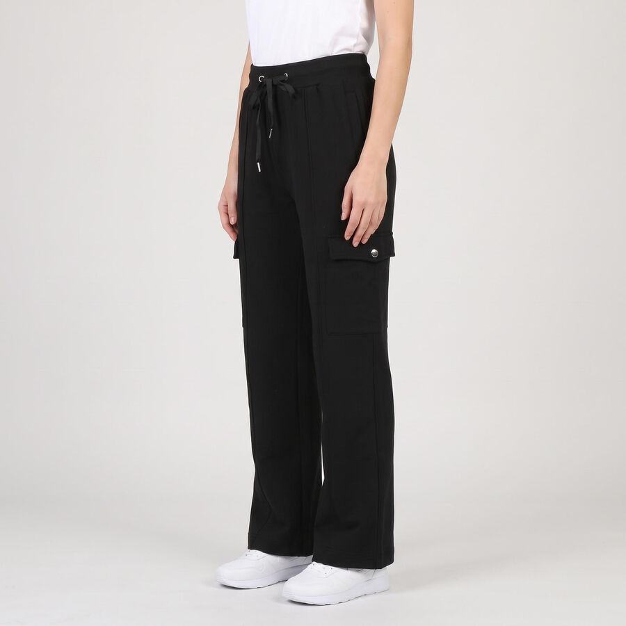 Women's Black Relaxed Fit Cargo Track Pants, Black, large