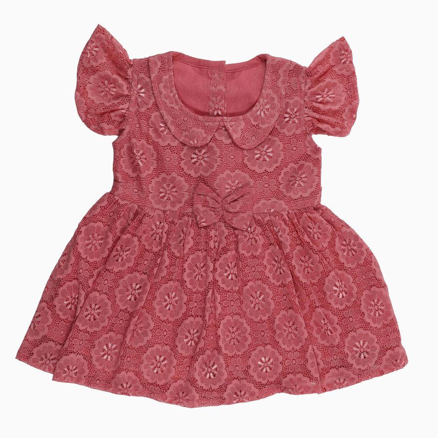 Infants' Dusty Rose Pink Floral Lace Party Frock, हल्का गुलाबी, large image number null