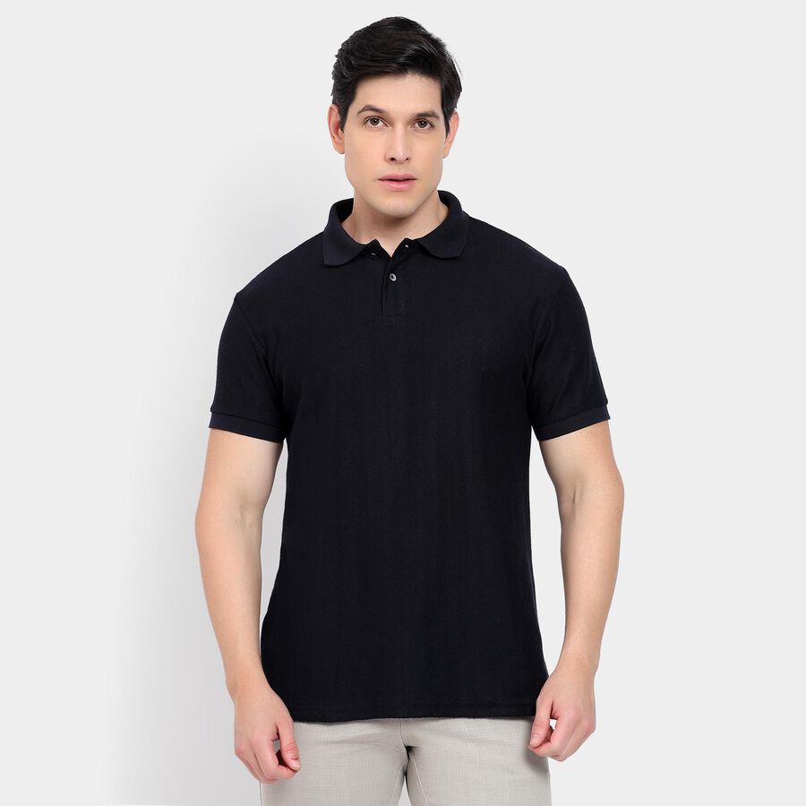 Men's Collared Half Sleeves T-Shirt, Navy Blue, large image number null