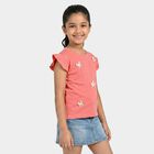 Girls Pink Cotton Round Neck Regular T-Shirt, Pink, small