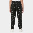 Girls' Black Jogger Floral Printed Cotton Blend Pyjama, Black, small