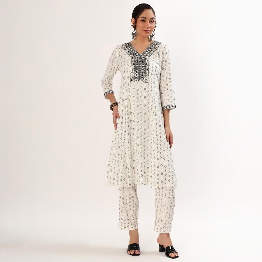 Women's Eggshell White Embroidered Ethnic Set, Off White, large image number null