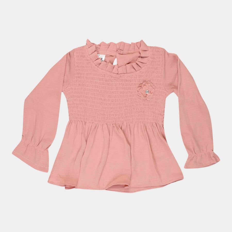 Girls Tunic Round Neck Top, Light Pink, large image number null