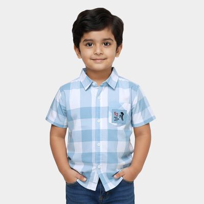 Boys Light Blue Cotton Half Sleeve Classic Casual Shirt