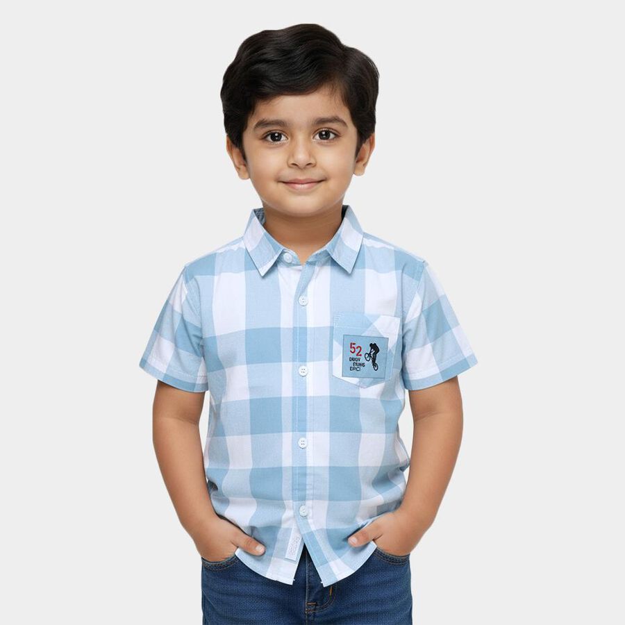 Boys Light Blue Cotton Half Sleeve Classic Casual Shirt, Light Blue, large image number null