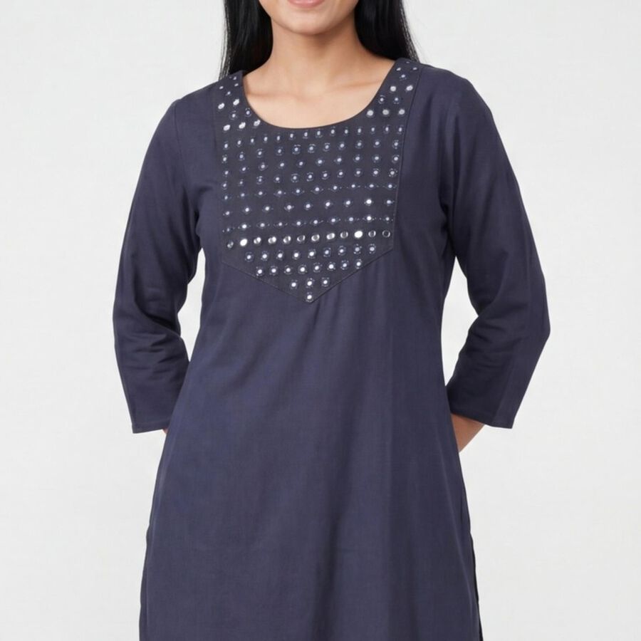 Women's Navy Blue Kurta, नेवी ब्लू, large