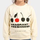 Girls' Cream Crew Neck Graphic Print Sweatshirt, ऑफ व्हाइट, small