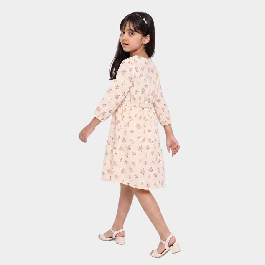 Girls' Off White V-Neck Tiered Dress, ऑफ व्हाइट, large