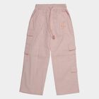 Girls' Pink Regular Fit Multi-Pocket Cargo Trousers, Light Pink, small