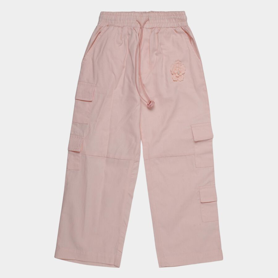 Girls' Pink Regular Fit Multi-Pocket Cargo Trousers, Light Pink, large