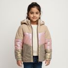 Girls Beige and Pink Hooded Casual Jacket, Beige, small image number null