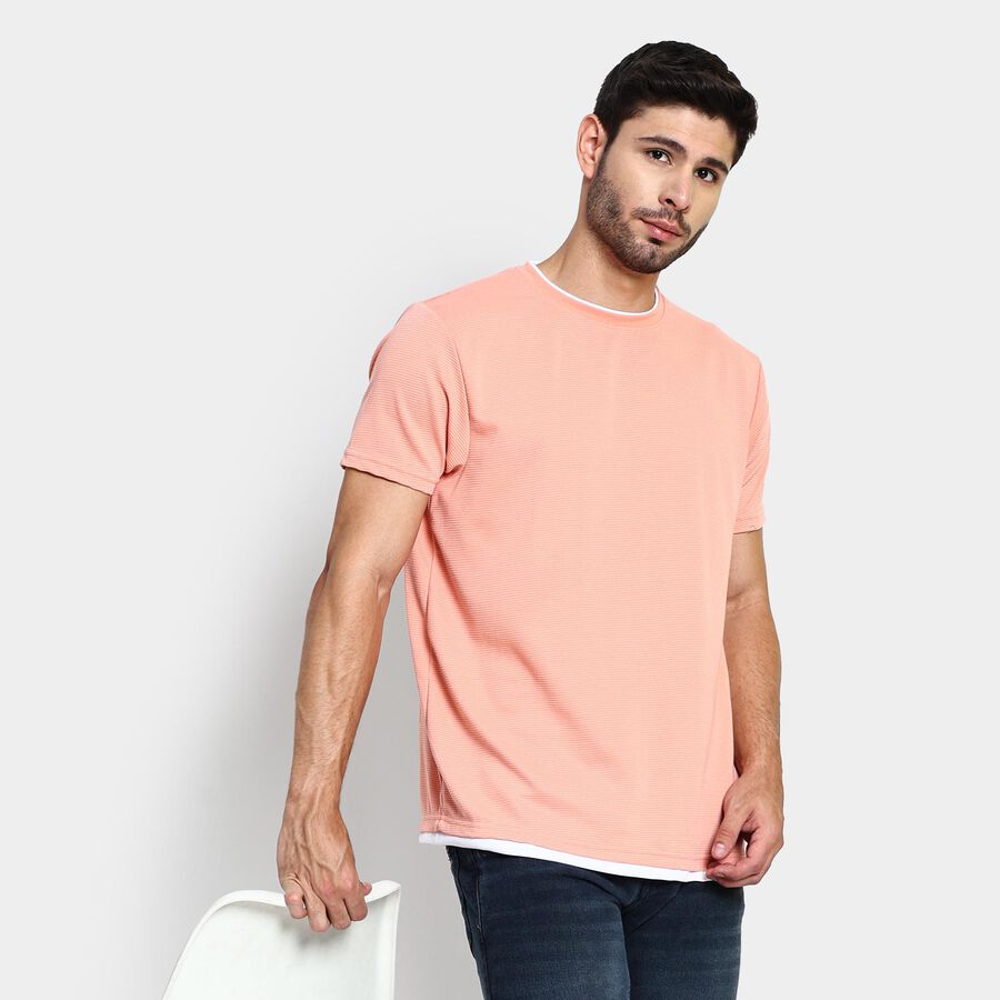 Men's Round Neck Half Sleeves T-Shirt , Coral, large image number null