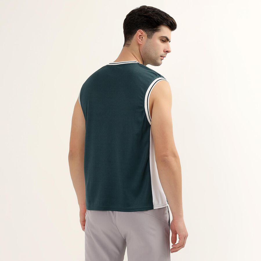 Men's Dark Forest Green V-Neck Athleisure Sleeveless T-Shirt, Dark Green, large