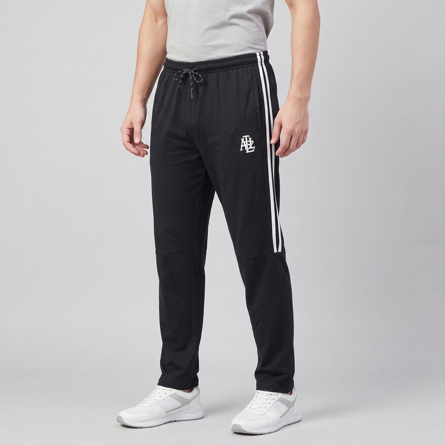 Men's Navy Blue Regular Fit Side-Striped Track Pants, Navy Blue, large