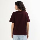 Women's Maroon Cotton Round Neck Casual T-Shirt, वाइन, small