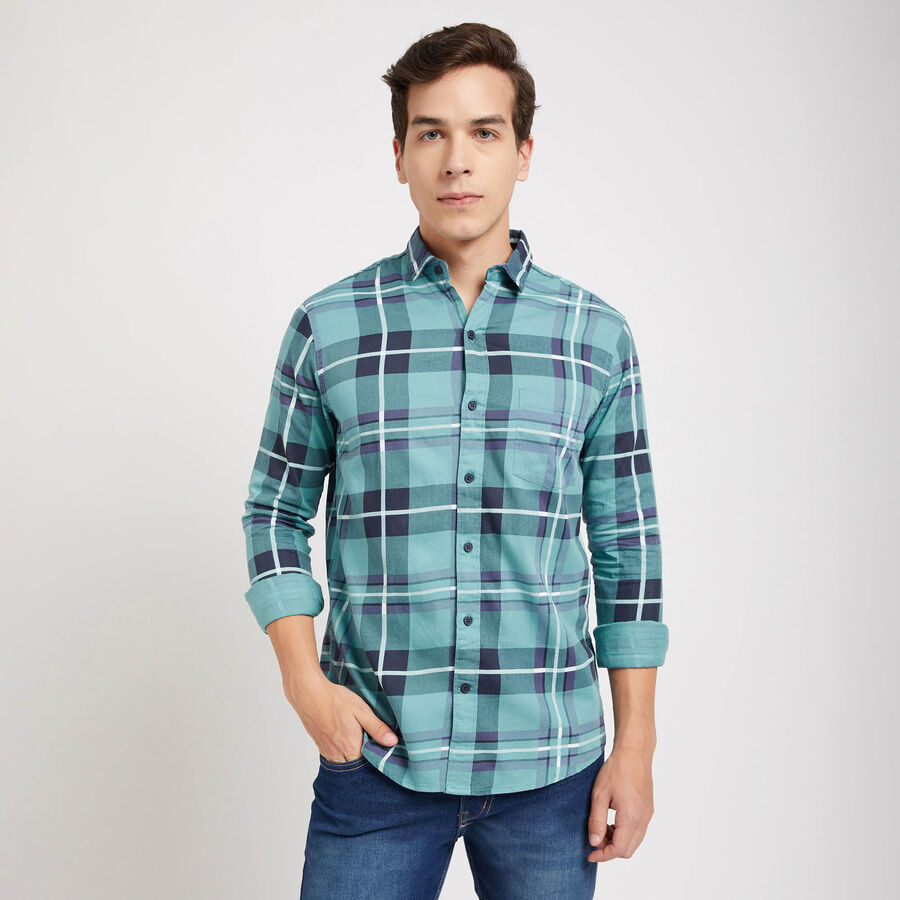 Cotton Checks Casual Shirt, Dark Blue, large image number null