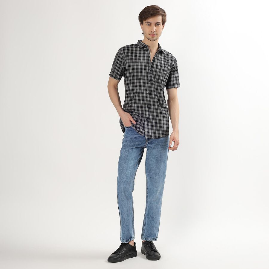 Men's Dusty Charcoal Black Cotton Classic Casual Shirt, Black, large image number null