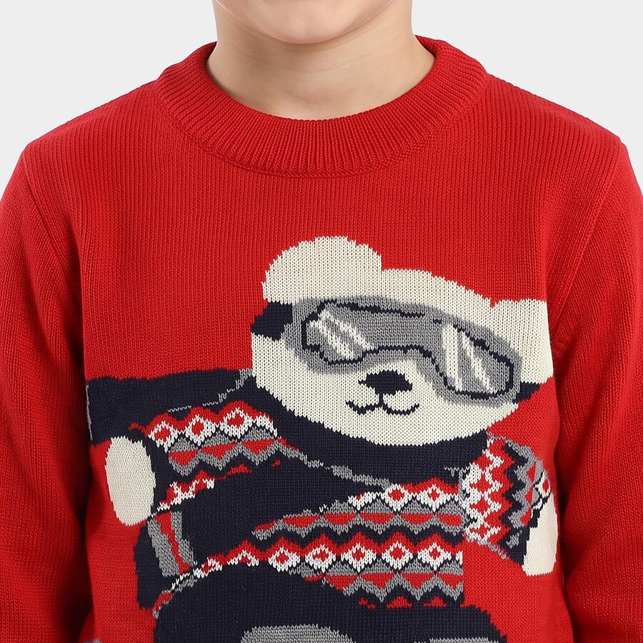 Boys Red Crew Neck Graphic Pullover, Red, large