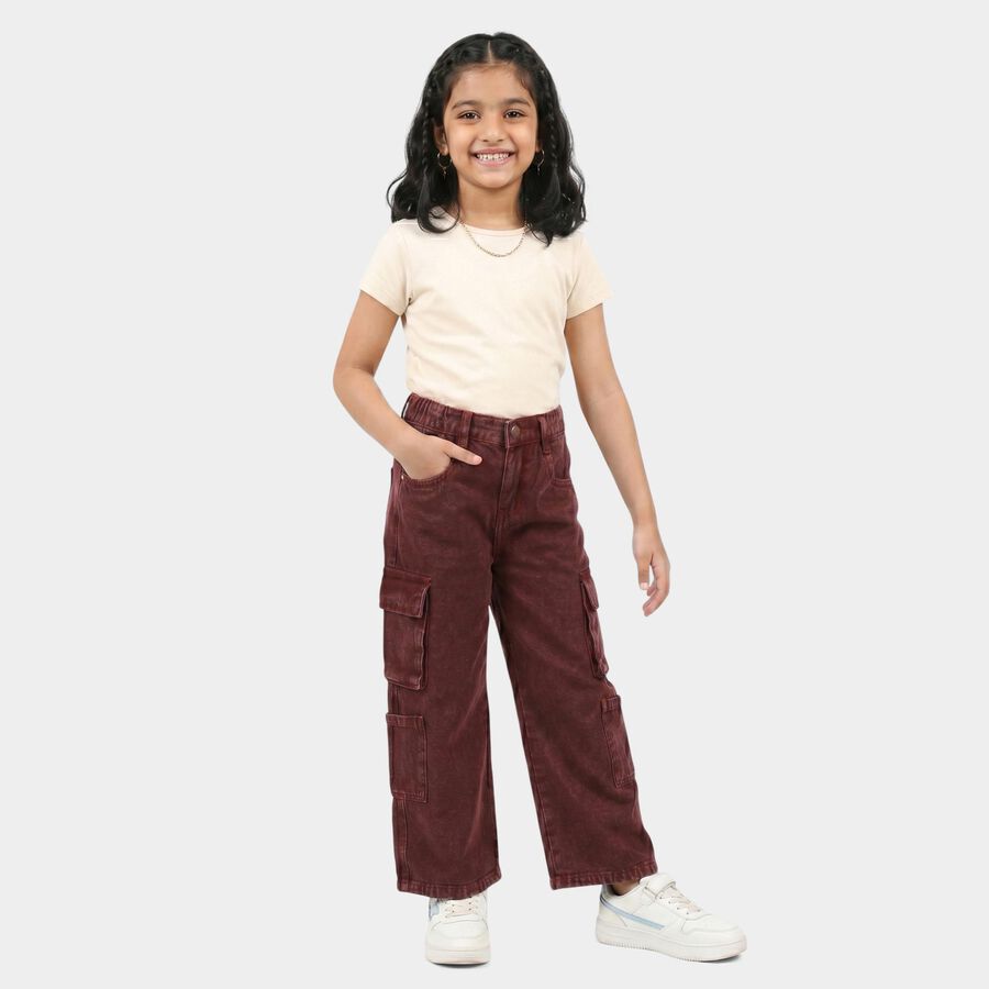 Girls Wine Cargo Fit Washed Jeans, Wine, large