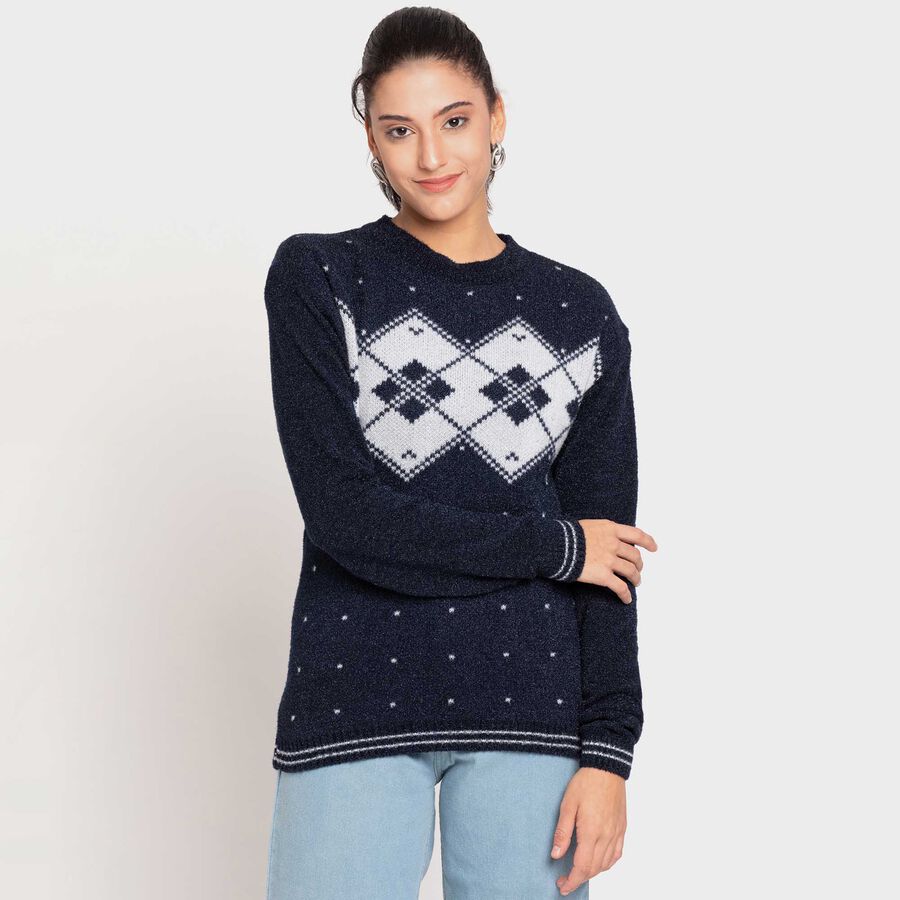 Round Neck Pullover, Navy Blue, large image number null