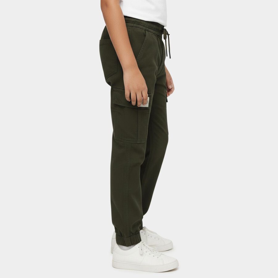 Boys' Olive Regular Fit Elastic Waist Jogger Trousers, Olive, large