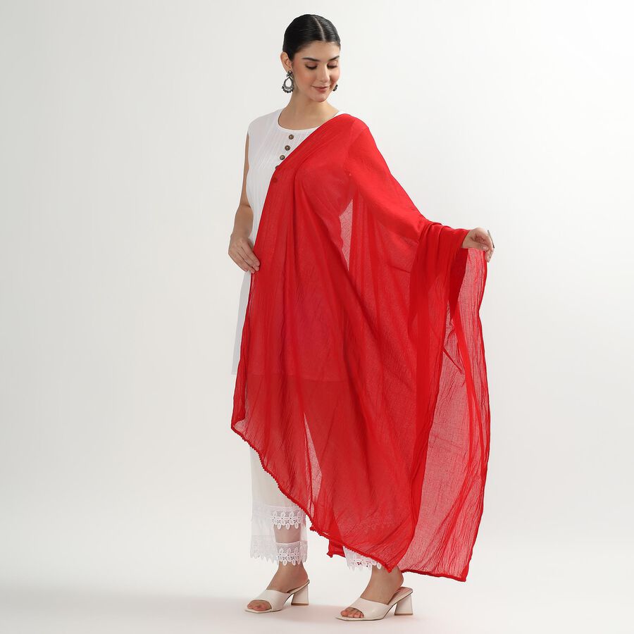 Women's Vibrant Red Crinkled Dupatta, Red, large image number null