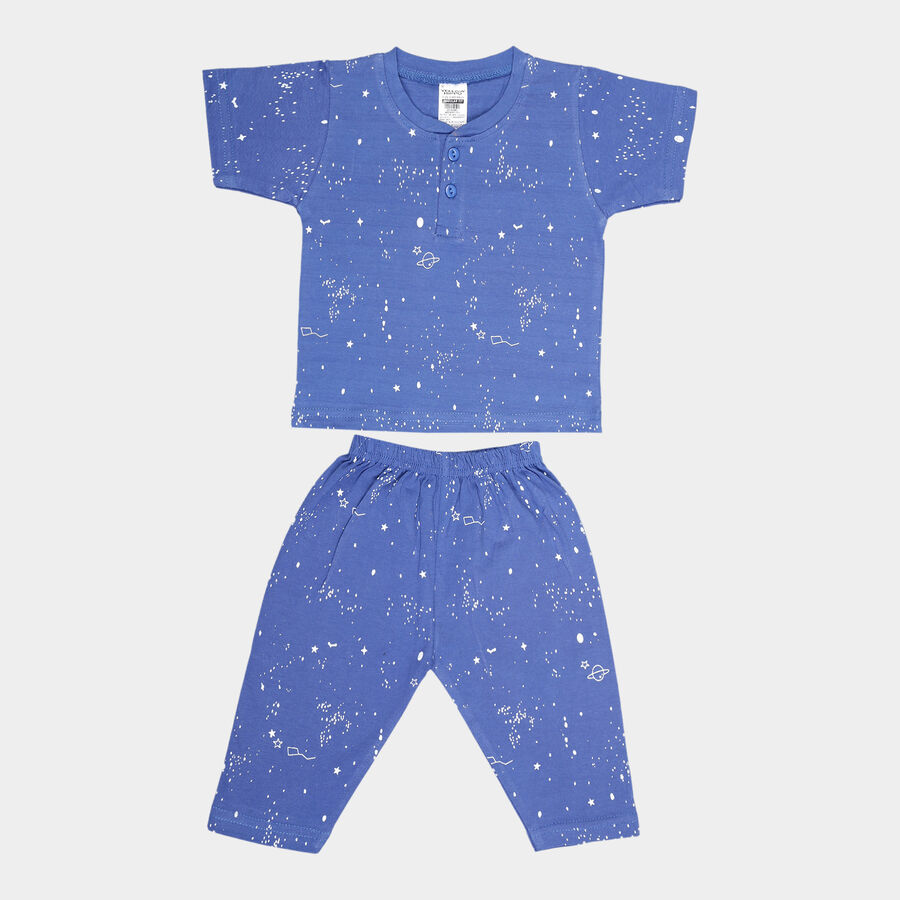 Infants Cotton Printed Night Suit, Navy Blue, large image number null