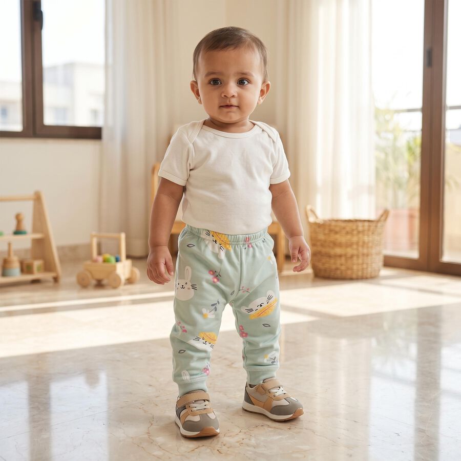 Infants' Mint Green Jogger Bunny Printed Pyjama, हल्का हरा, large