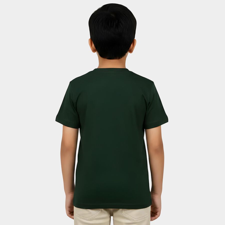 Boys Green Round Neck Casual Boys T-Shirt, गहरा हरा, large