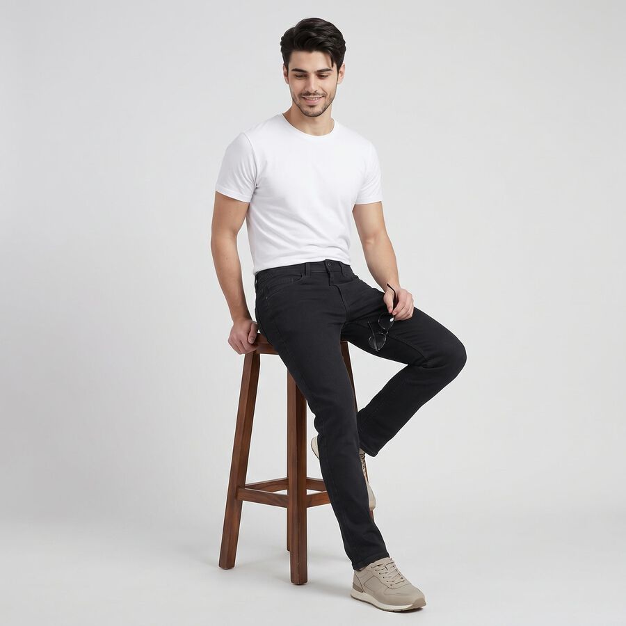 Men's Dark Grey Slim Fit Solid Jeans, गहरा ग्रे, large