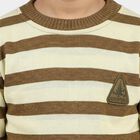 Boys' Brown Crew Neck Striped Pullover, Brown, small