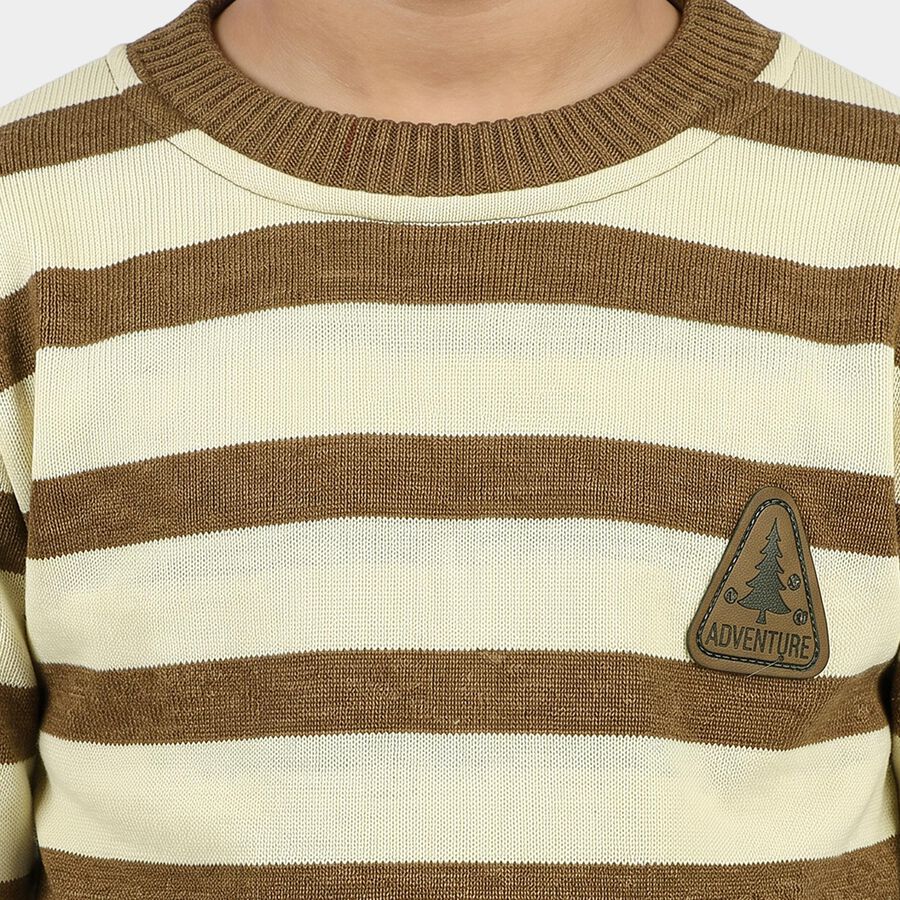 Boys' Brown Crew Neck Striped Pullover, Brown, large