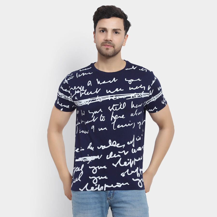 Round Neck T-Shirt, Navy Blue, large image number null