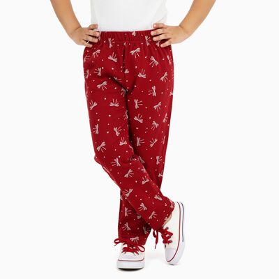 Girls' Deep Red Dragonfly Print Cotton Blend Pyjama