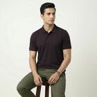 Men's Wine Cotton Polo Neck Casual T-Shirt, वाइन, small