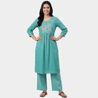 Women's Mint 100% Cotton V-Neck Floral Printed Kurta, Light Green, small