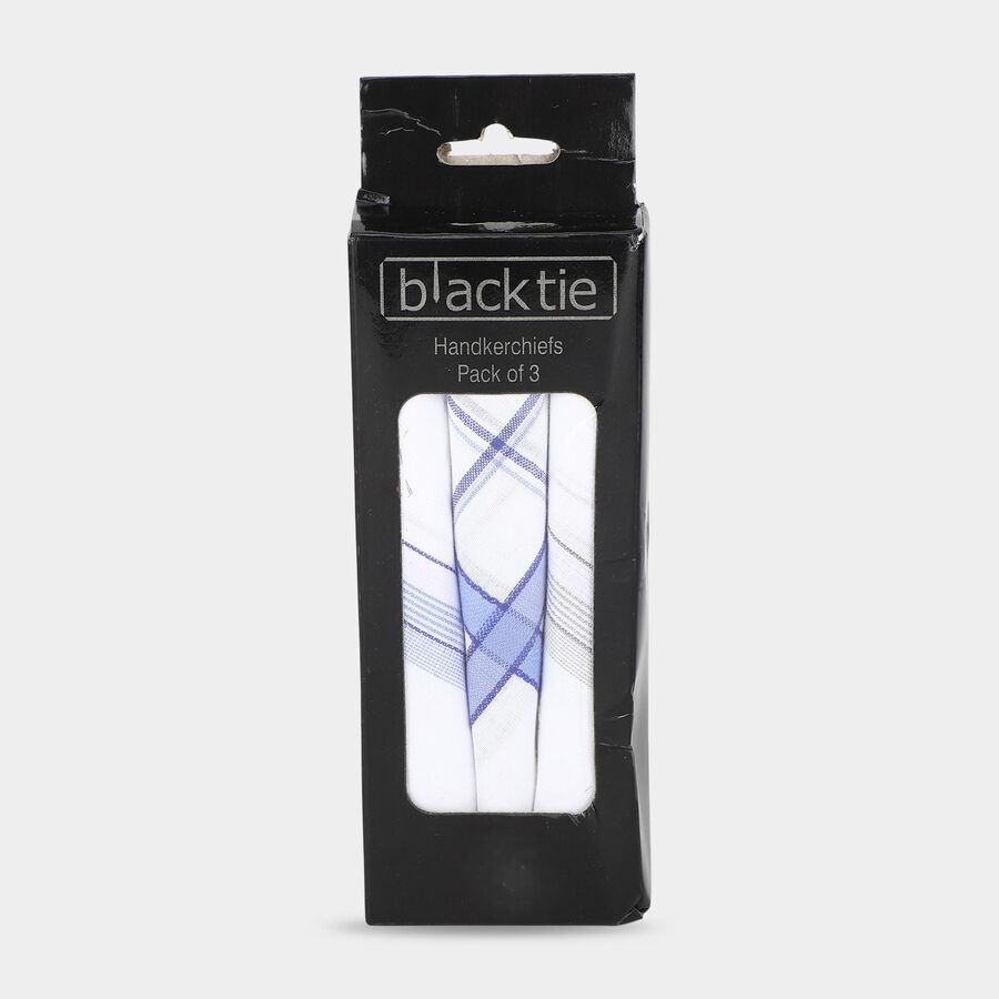 Men's Mid Blue Checked Pack of 3 Handkerchief, मध्यम नीला, large
