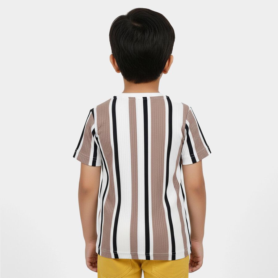 Boys Beige Crew Neck Casual T-Shirt, गहरा पीला, large